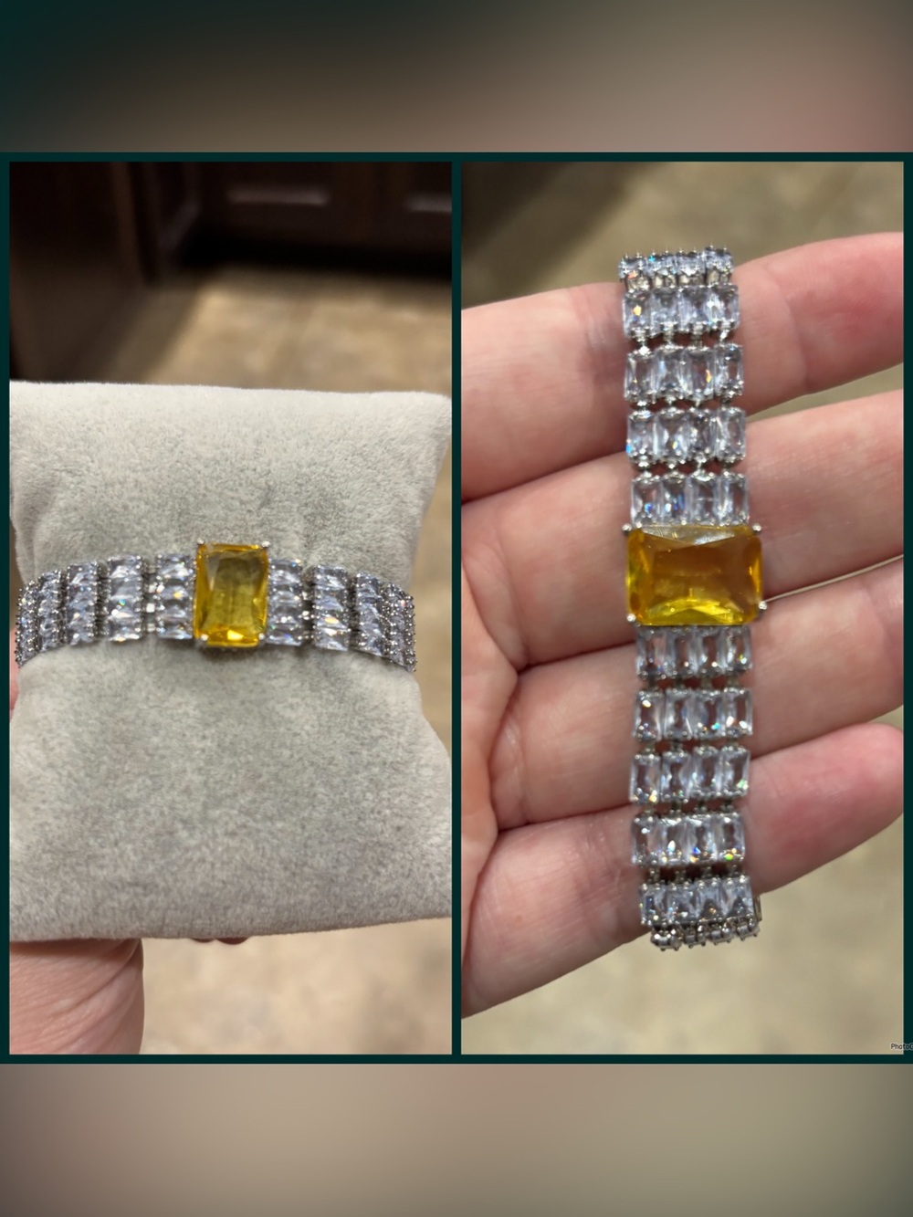 Yellow Center Gem Tennis Bracelet with Clear Crystals